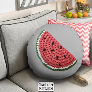 Cosy Minimal Grandma Vibe Crochet Watermelon Fruit Round Cushion