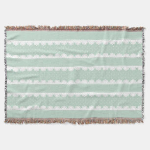 Cosy Mint Green & White Lace Striped Pattern Throw Blanket