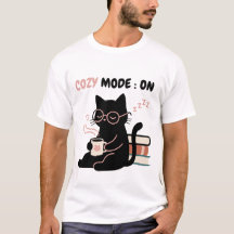 Cosy Mode On Cute Black Cat Coffee Books T-Shirt