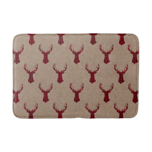 Cosy Modern Deer Kraft Plaid Christmas Bath Mat
