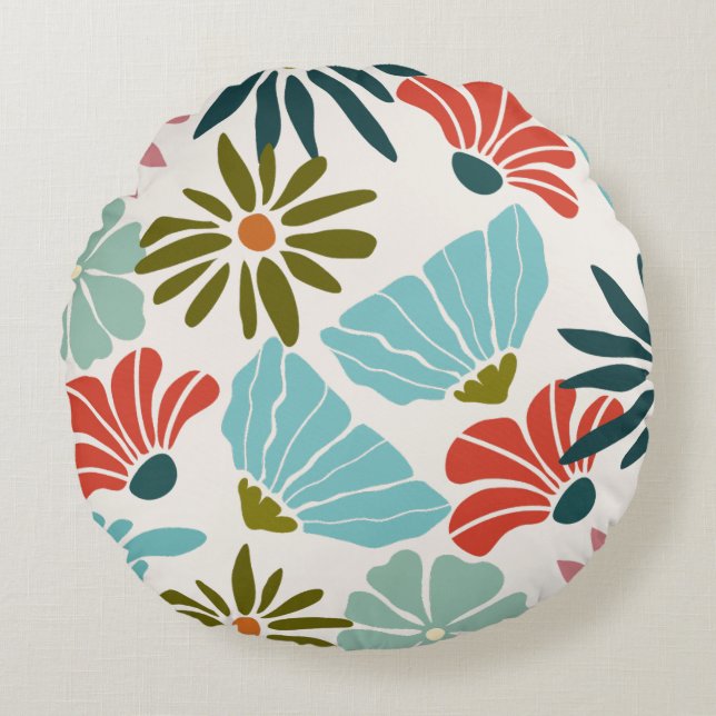 Cosy Modern Floral Round Pillow (Front)