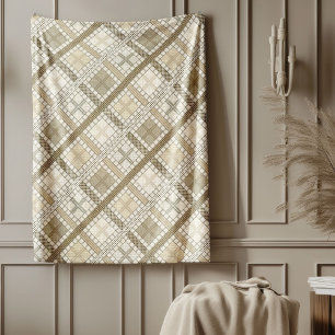 Cosy Modern Pastel Neutral Geometric Ivory Brown Fleece Blanket