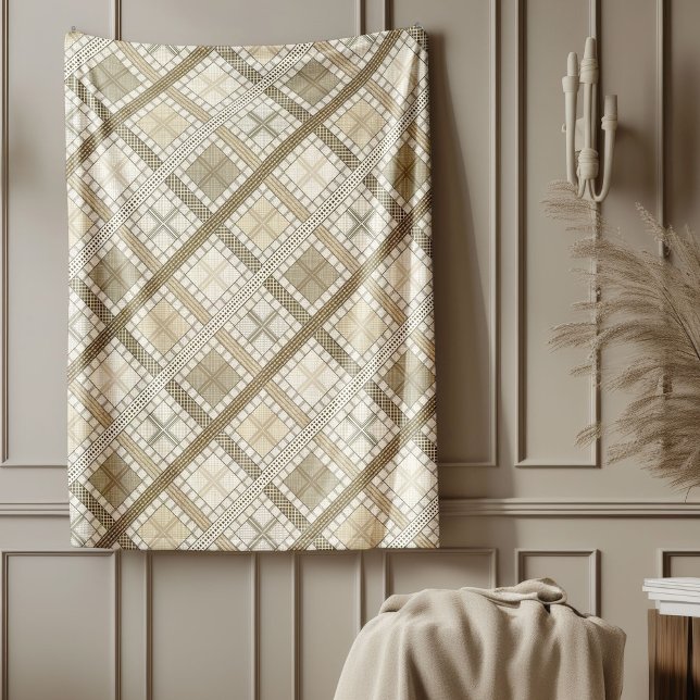 Cosy Modern Pastel Neutral Geometric Ivory Brown Fleece Blanket (Cozy Modern Pastel Neutral Geometric Ivory Brown Fleece Blanket)