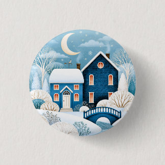 Cosy Moon Winter Village Snowy Cottage 3 Cm Round Badge