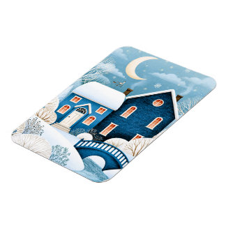 Cosy Moon Winter Village Snowy Cottage Magnet