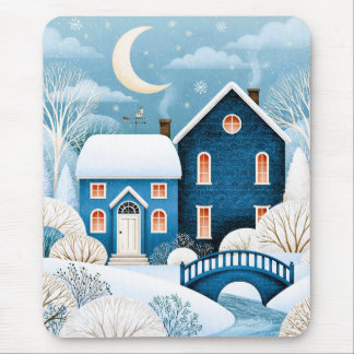 Cosy Moon Winter Village Snowy Cottage Mouse Mat