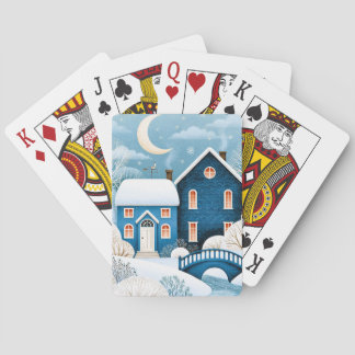 Cosy Moon Winter Village Snowy Cottage Playing Cards