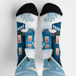 Cosy Moon Winter Village Snowy Cottage Socks