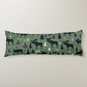 Cosy Moose and Pines Forest Green Body Cushion