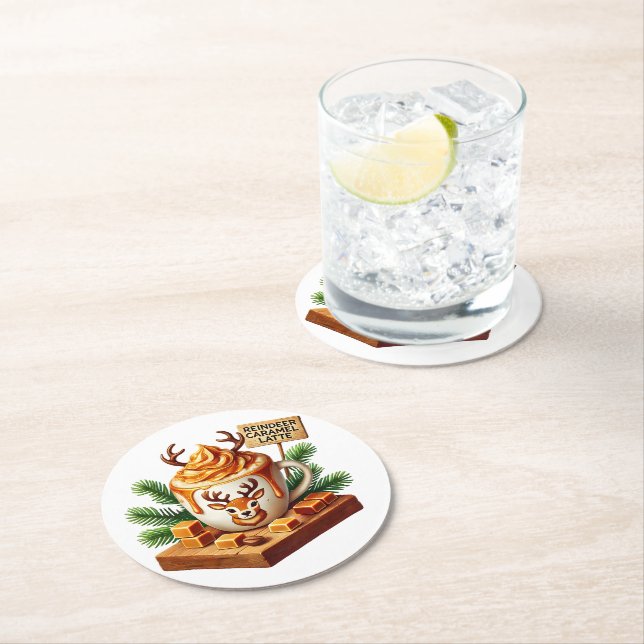 Cosy Morning Coffee Art Sublimation Round Paper Coaster (Insitu)