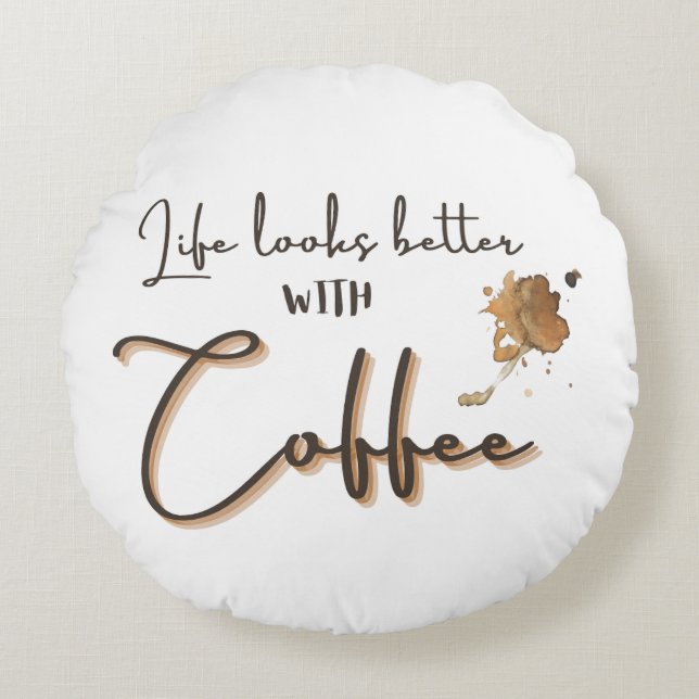 "Cosy Mornings: Pillow with Coffee" (Front)