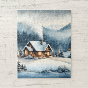 Cosy Mountain Cabin Winter Landscape Jigsaw Puzzle