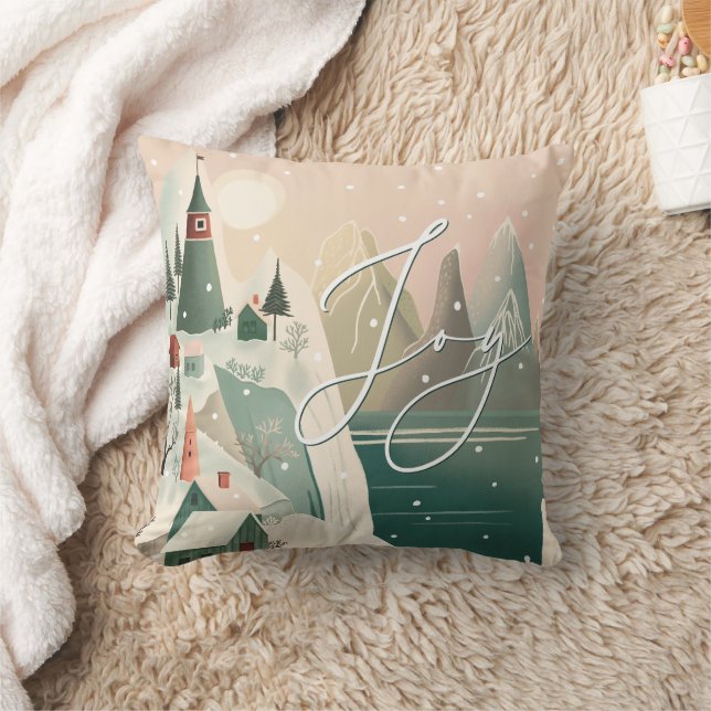 Cosy Mountain Village Holiday | Joy Christmas Cushion (Blanket)
