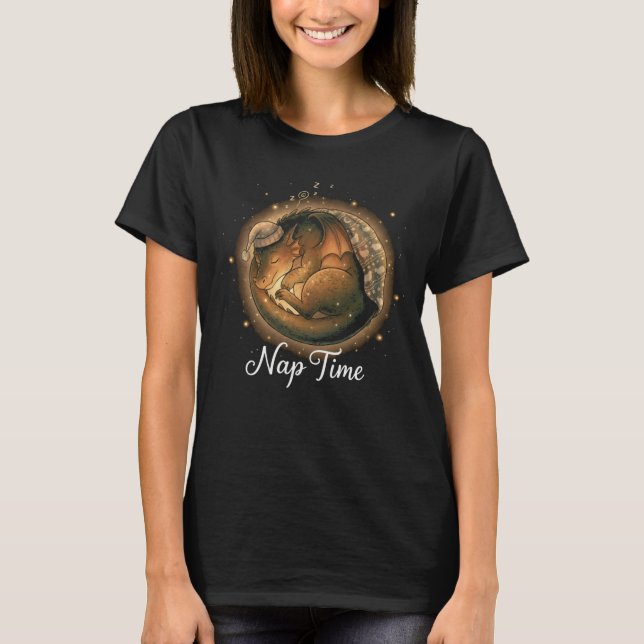 Cosy Napping Dragon - "Nap Time" Fantasy Creature  T-Shirt (Front)