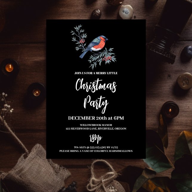 Cosy Nature Wreath Black Christmas Party Invitation (Creator Uploaded)