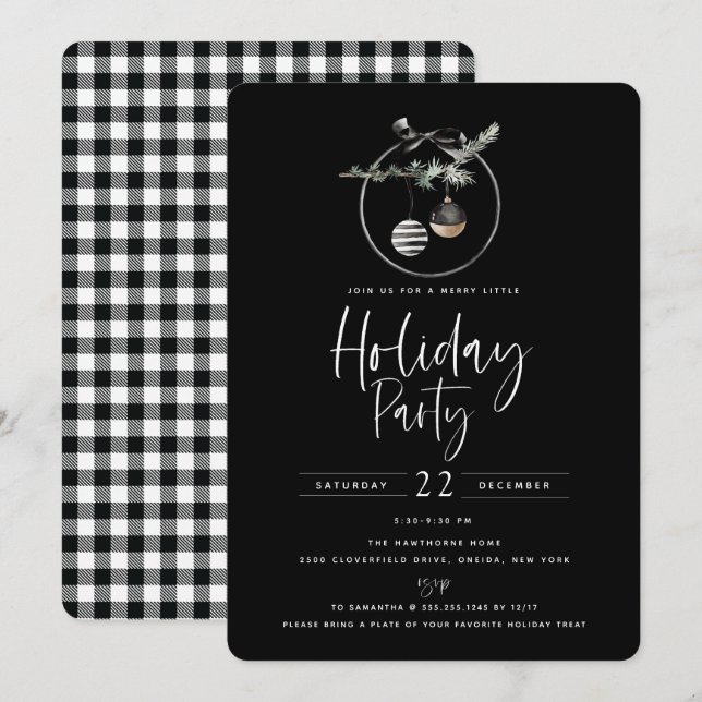 Cosy Nature Wreath Black Holiday Party Invitation (Front/Back)