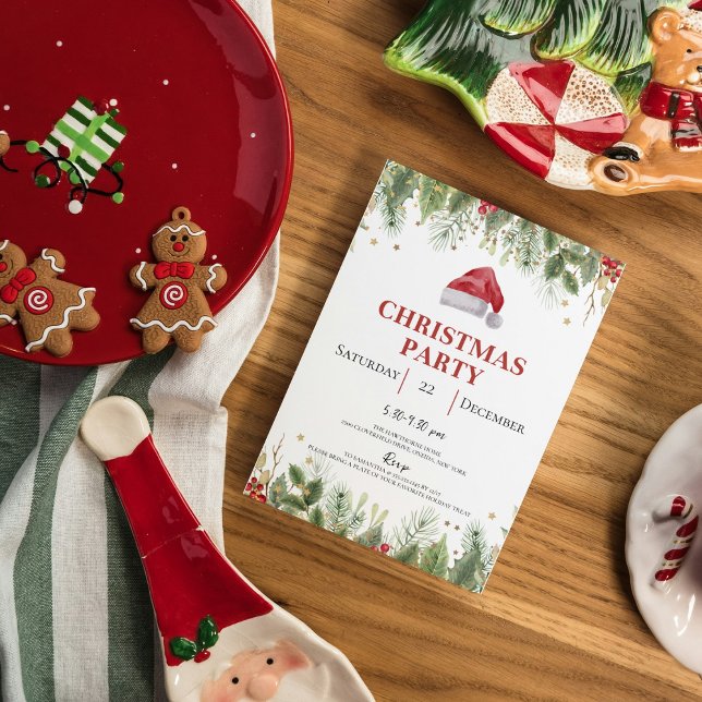 Cosy Nature Wreath red Christmas Party Invitatio Invitation (Creator Uploaded)