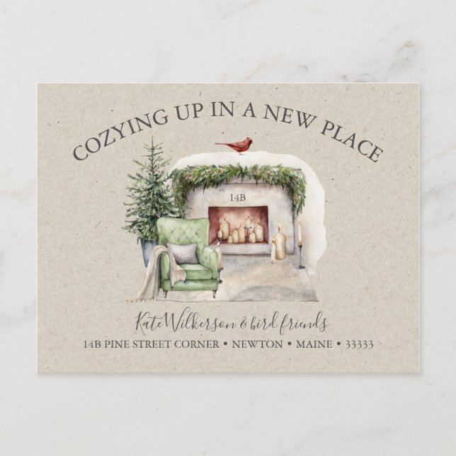 Cosy New Address with Fireplace Holiday Postcard (Front)