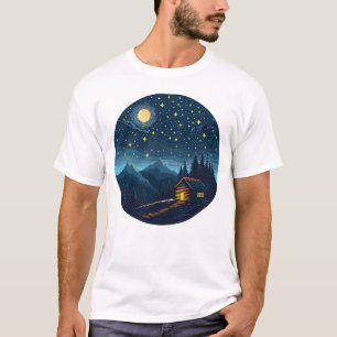 Cosy Night Cabin Under Starry Sky T-Shirt