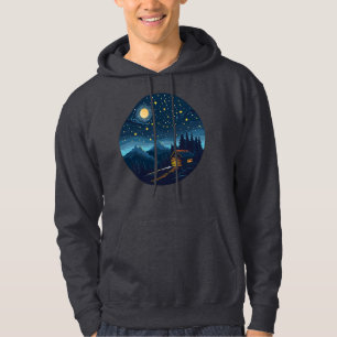 Cosy Night Cabin Under Starry Sky T-Shirt Hoodie
