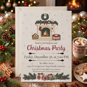 Cosy Nordic Christmas Fireplace Holiday Party Invitation