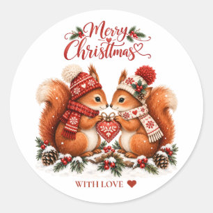Cosy Nordic Christmas Squirrels With Love Classic Round Sticker