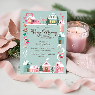 Cosy North Pole Pink Elf Workshop Christmas Party  Invitation