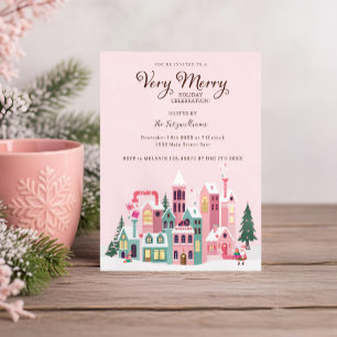 Cosy North Pole Pink Elf Workshop Christmas Party  Invitation