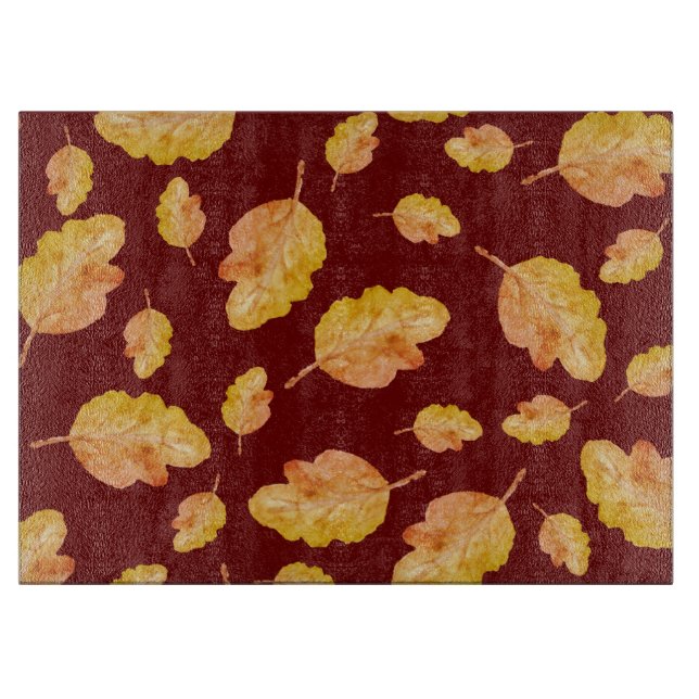 Cosy Orange Autumn Fall Leaves Cutting Board (Front)