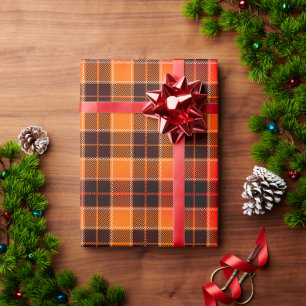 Cosy Orange & Black Check Holiday Gift Wrapping Paper