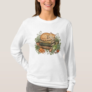 Cosy Orange Cat Sleeping on Books T-Shirt