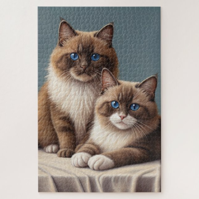 Cosy Pair of Ragdoll Cats Fluffy Pet Art  Jigsaw Puzzle (Vertical)