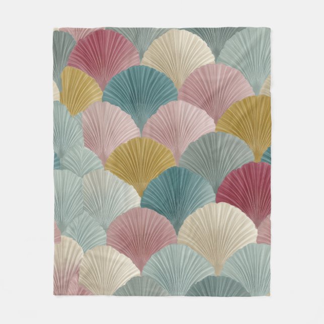 Cosy Pastel Japanese Fan Fleece Blanket | Elegant  (Front)