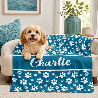 Cosy Paw Print Personalised Dog Blanket – Custom P