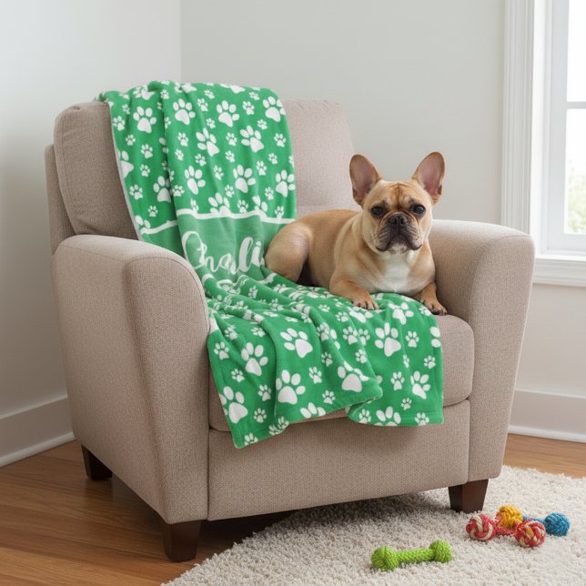 Cosy Paw Print Personalised Dog Blanket – Custom P (Custom Dog Blanket - Add name and pick favorite color)