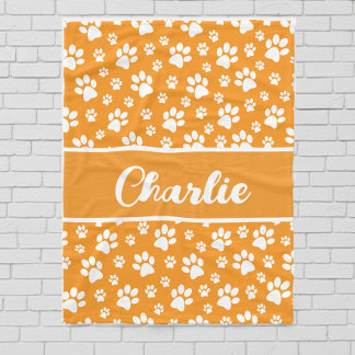 Cosy Paw Print Personalised Dog Blanket – Orange