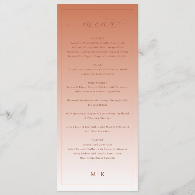 Cosy Peach Classic Wedding Menu (Front)