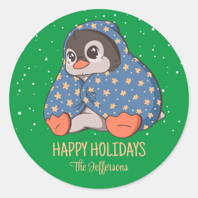 Cosy Penguin Christmas Animal Snowy Winter Holiday Classic Round Sticker (Front)