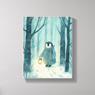 Cosy Penguin  Winter Nursery Wall Art Canvas Art