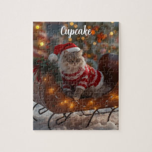 Cosy Persian Cat Christmas Personalised Jigsaw Puzzle
