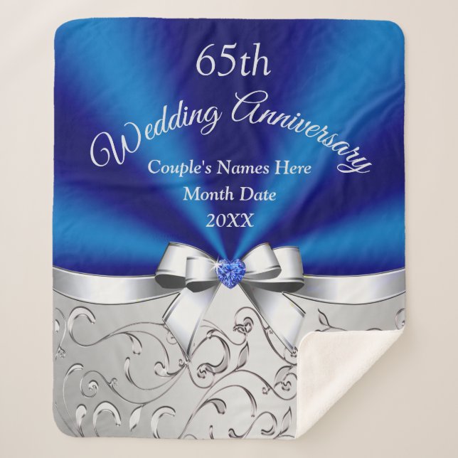 Cosy Personalised 65th Wedding Anniversary Gift Sherpa Blanket (Front)