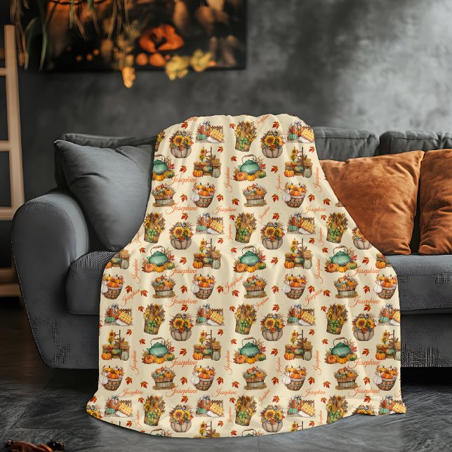 Cosy Personalised Name Halloween Autumn Fleece Blanket (Creator Uploaded)