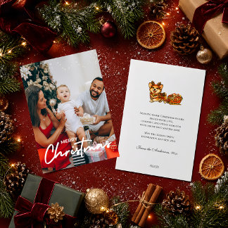 Cosy Photo Christmas Corgi Reindeer Sleigh Retro Holiday Card