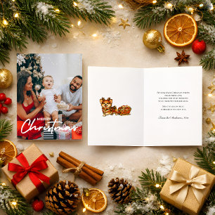 Cosy Photo Christmas Corgi Reindeer Sleigh Retro Holiday Card
