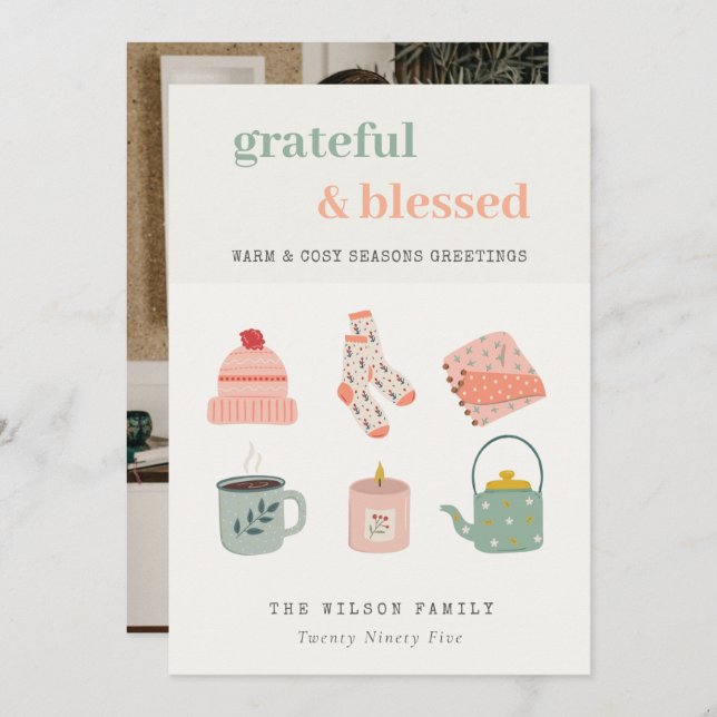 Cosy Photo Winter Essential Seasons Greetings Holiday Card (Front/Back)