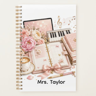 Cosy Piano Coffee Floral Planner editable
