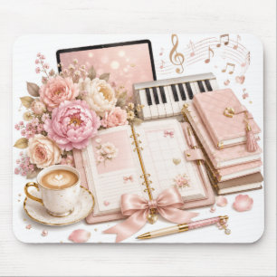 Cosy Piano Planner Coffee Floral Mouse Pad