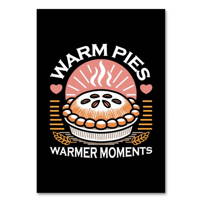 Cosy Pie Illustration: Warm Pies Warmer Moments Table Number (Front)