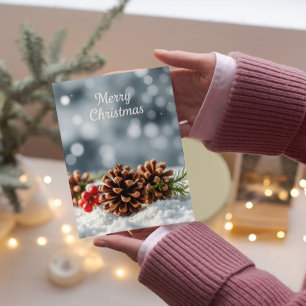 Cosy Pinecone and Snow Merry Christmas Card