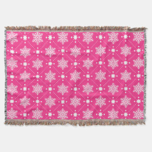 Cosy Pink And White Snowflakes Christmas Pattern Throw Blanket